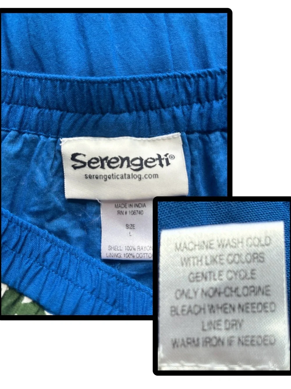 Serengeti Blue Green Batik Print Midi Skirt Size L Boho Elastic Waist